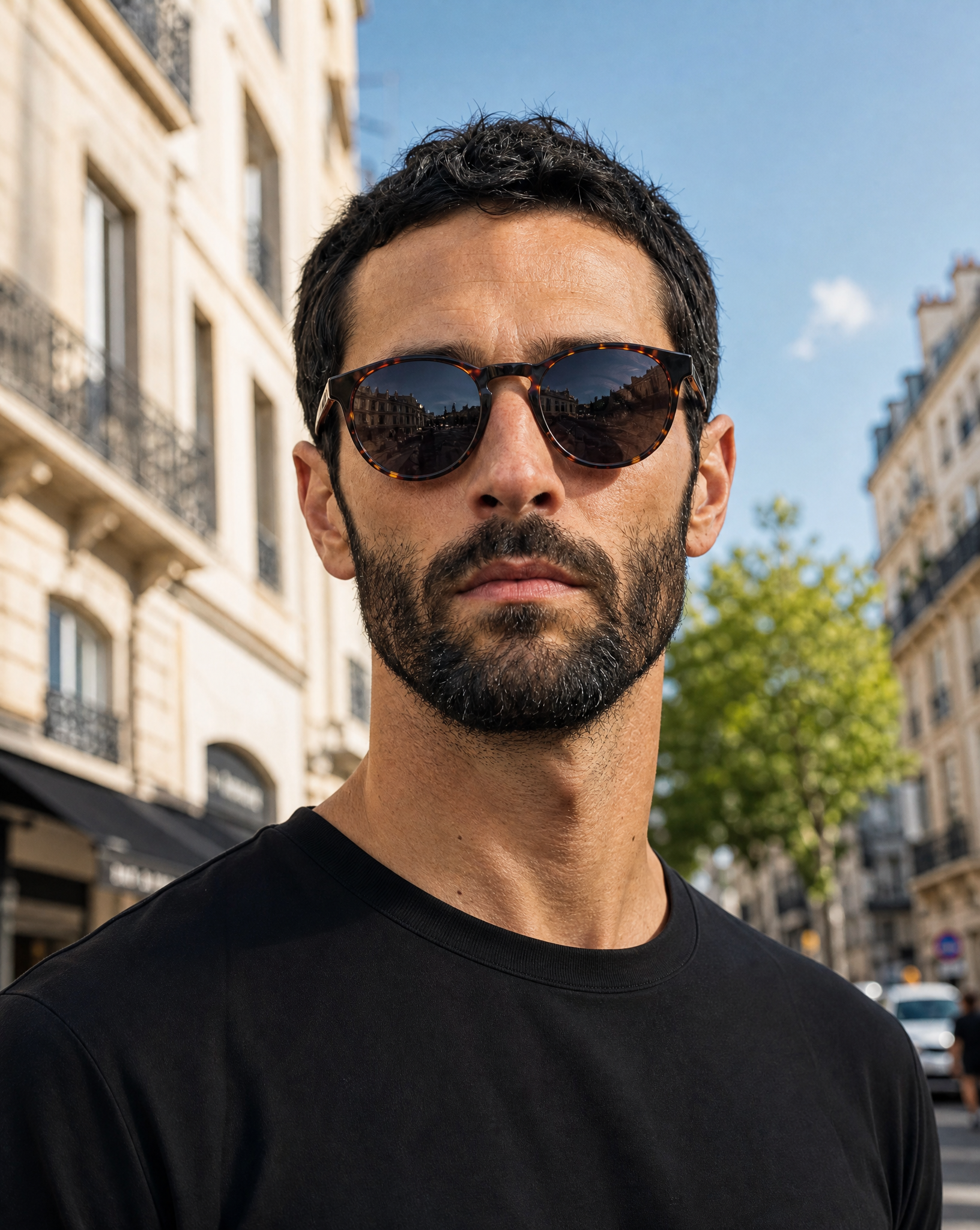 Lunettes de soleil Elie M Ecaille — monture pantos, portées par un homme