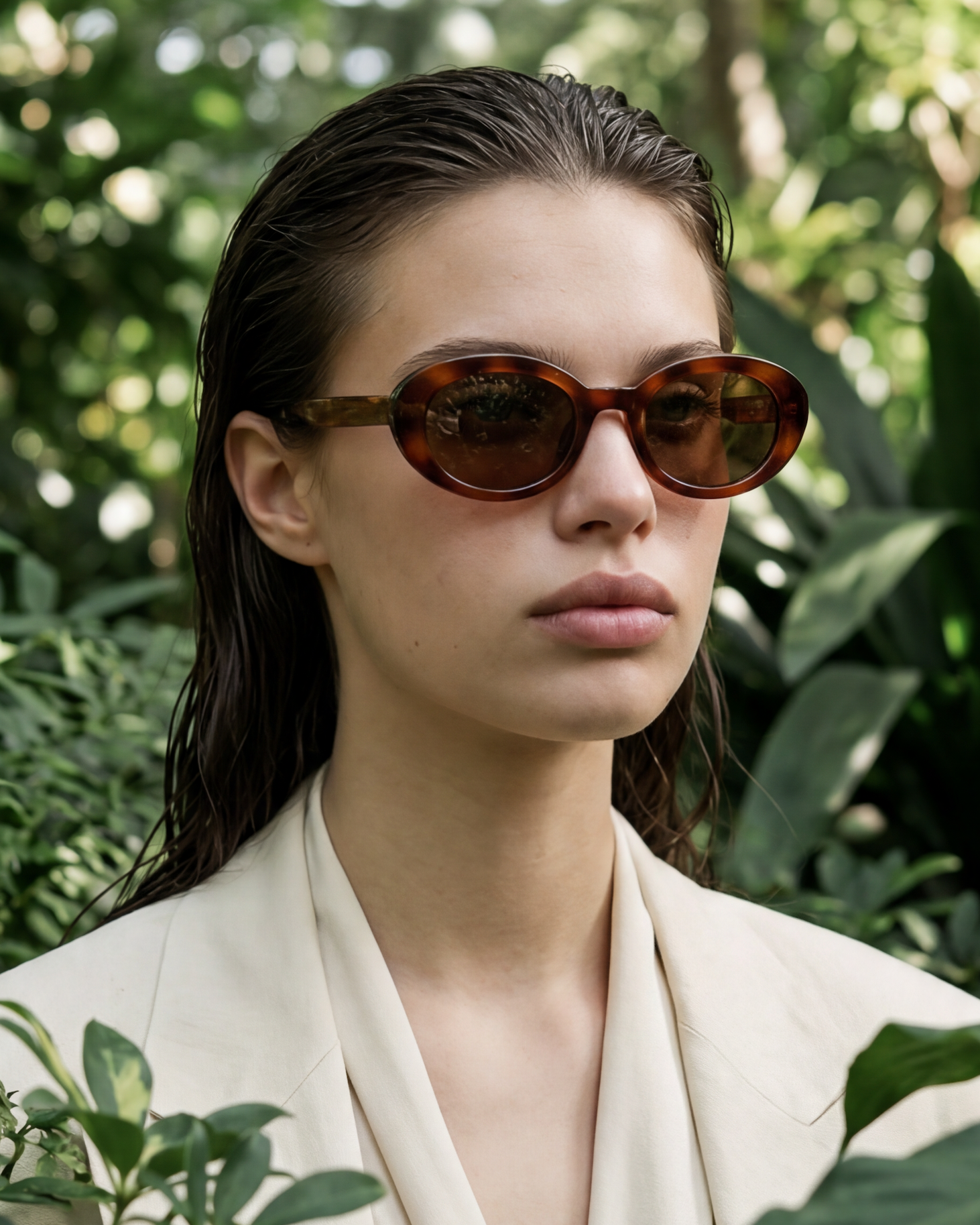 Lunettes de soleil Sienna Ecaille — monture ovale, portées par une femme