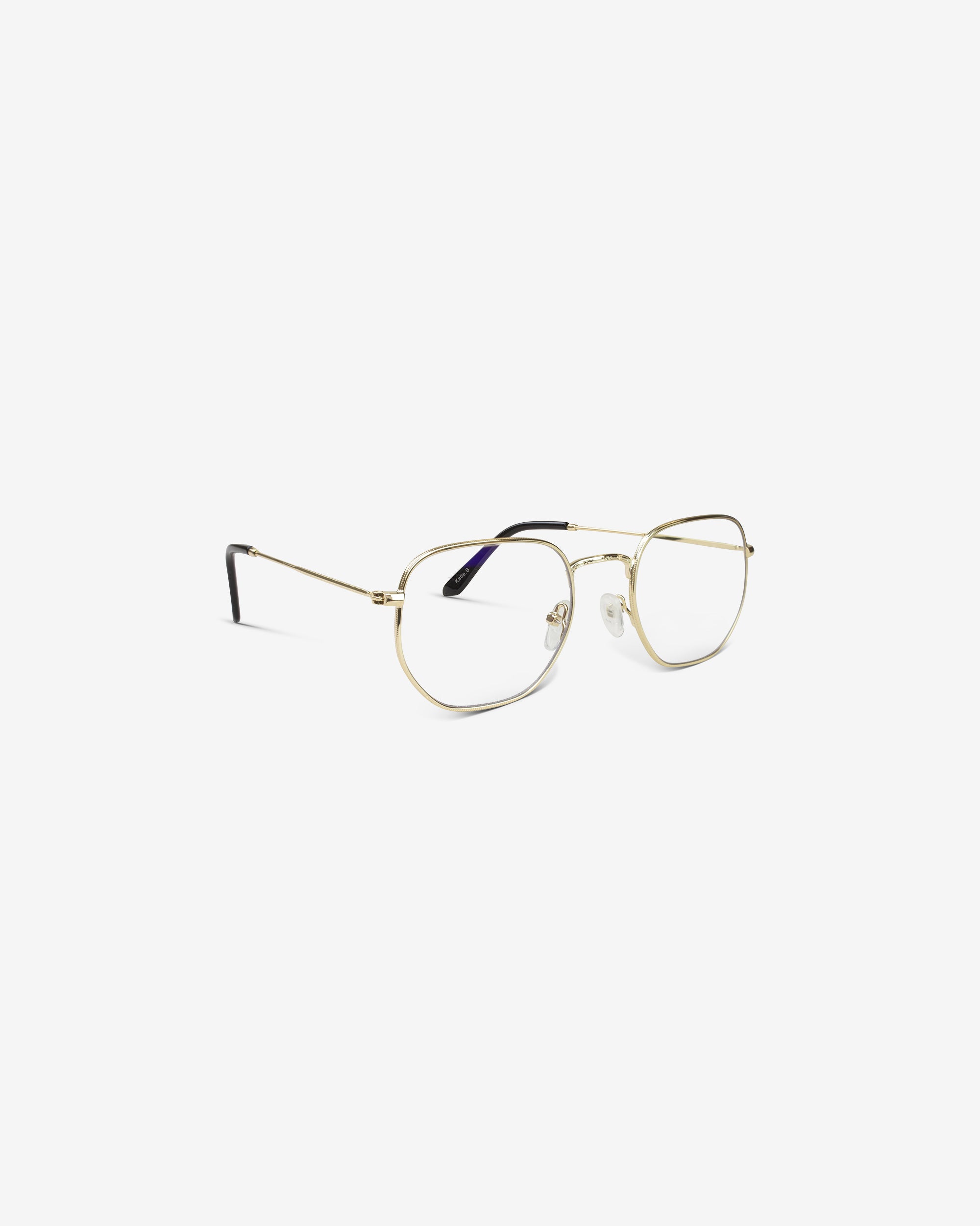 Lunettes de vue Katie.S Gold — monture hexagonale métal, vue de trois-quarts