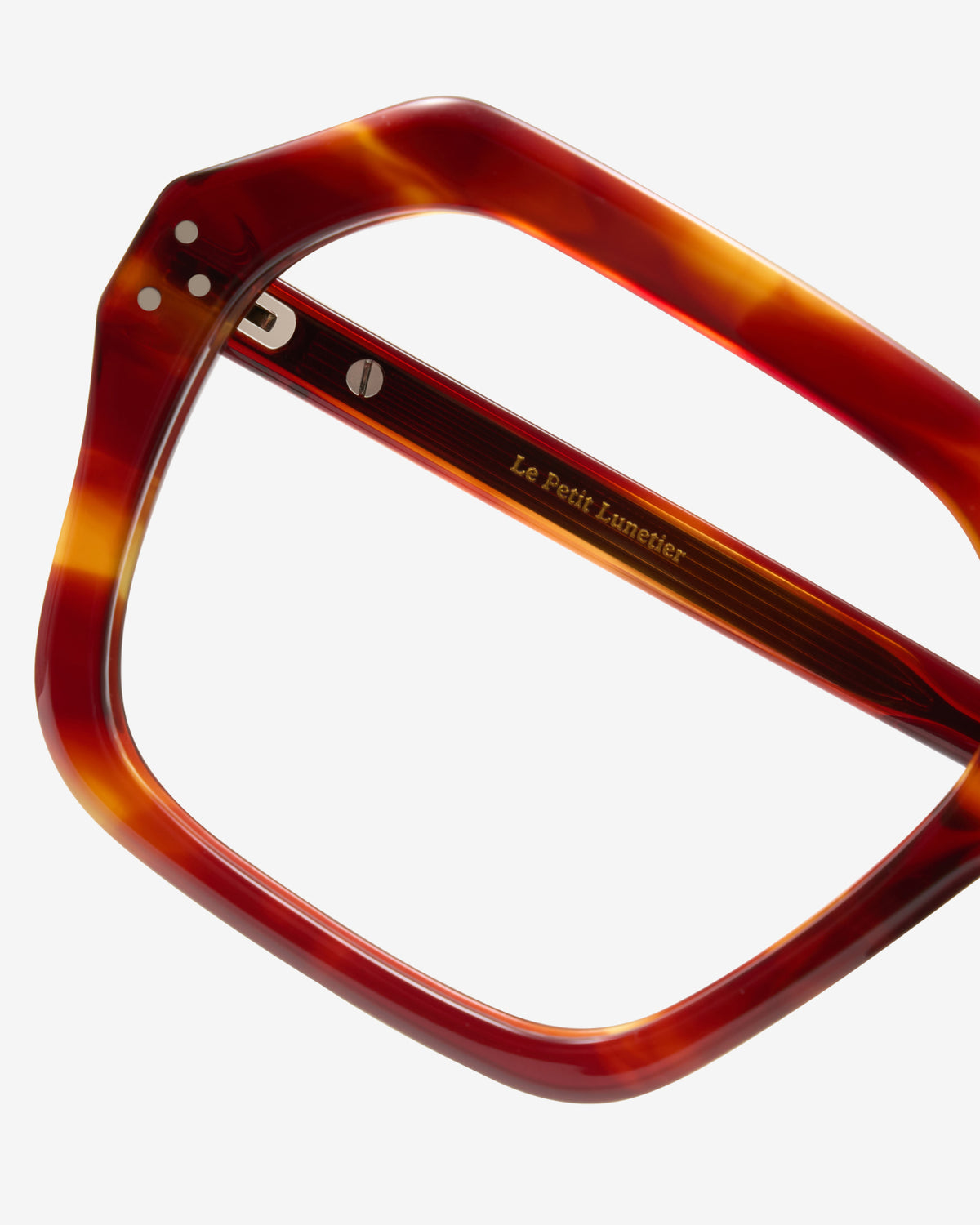Monture optique Lara Ecaille Rouge — gros plan sur la branche