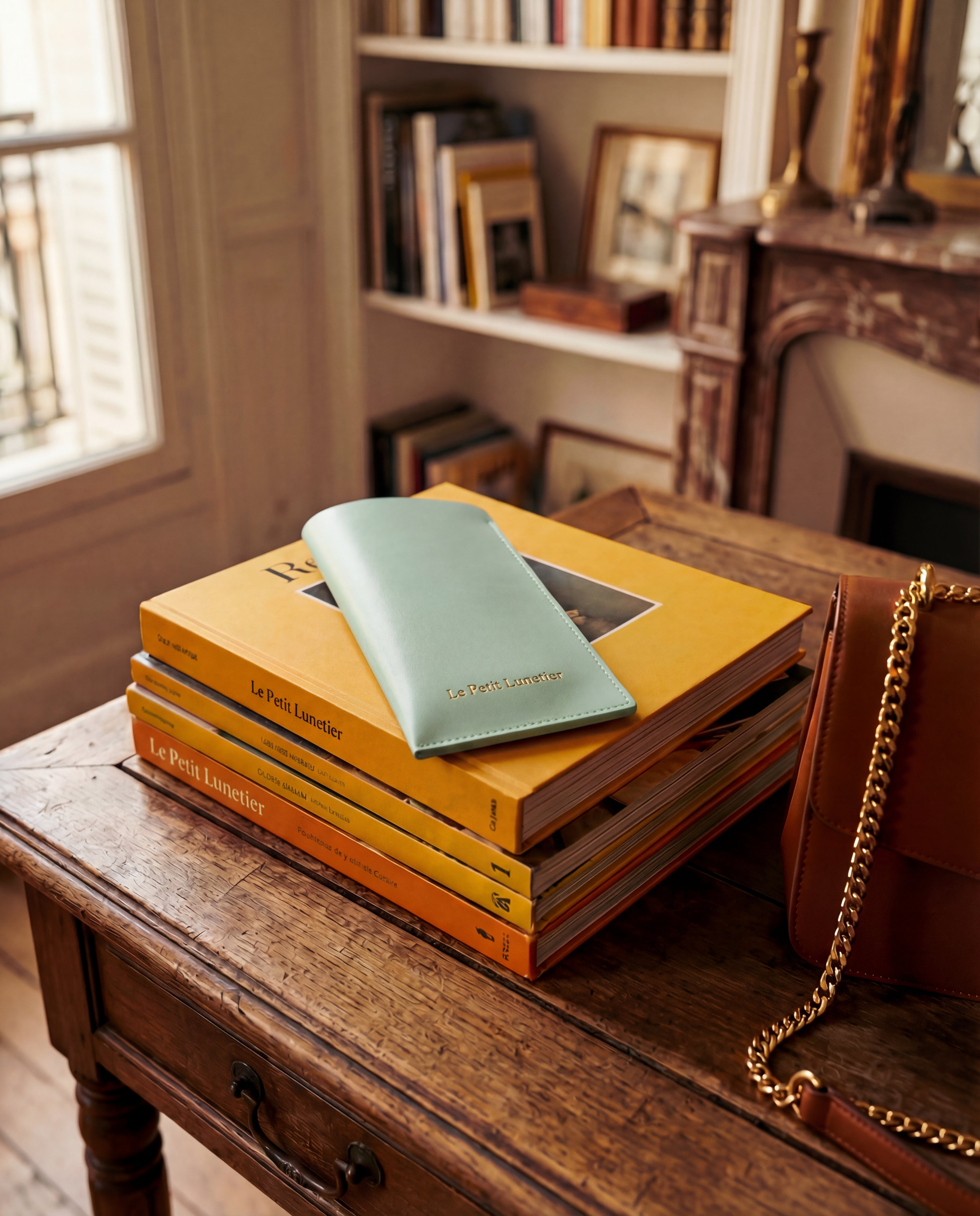 Pochette Bleu Ciel en cuir