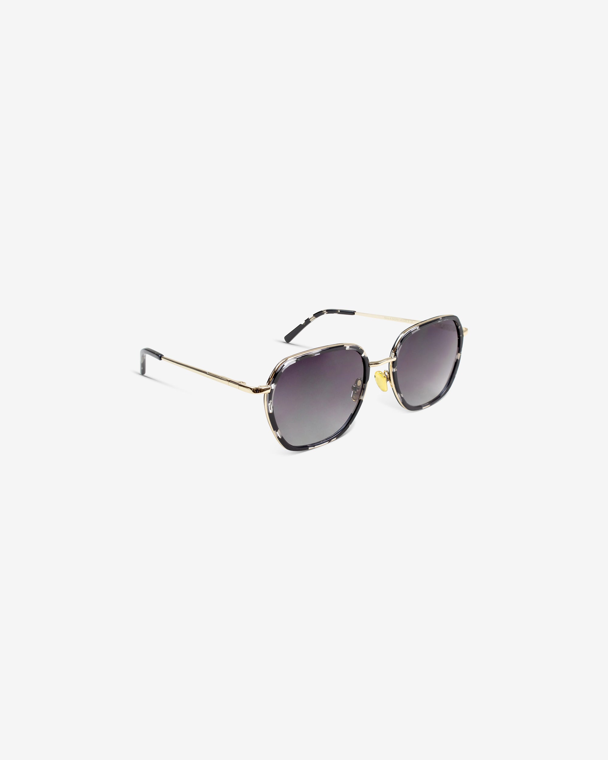 Lunettes de soleil Nora.A Écaille Noir — monture hexagonale acétate-métal, vue de trois-quarts