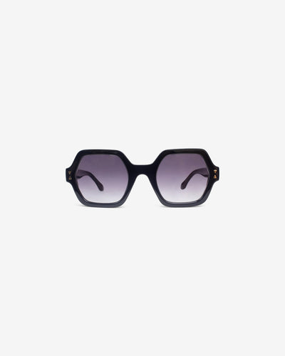Lunettes de soleil Romy Noir — monture hexagonale acétate, vue de face