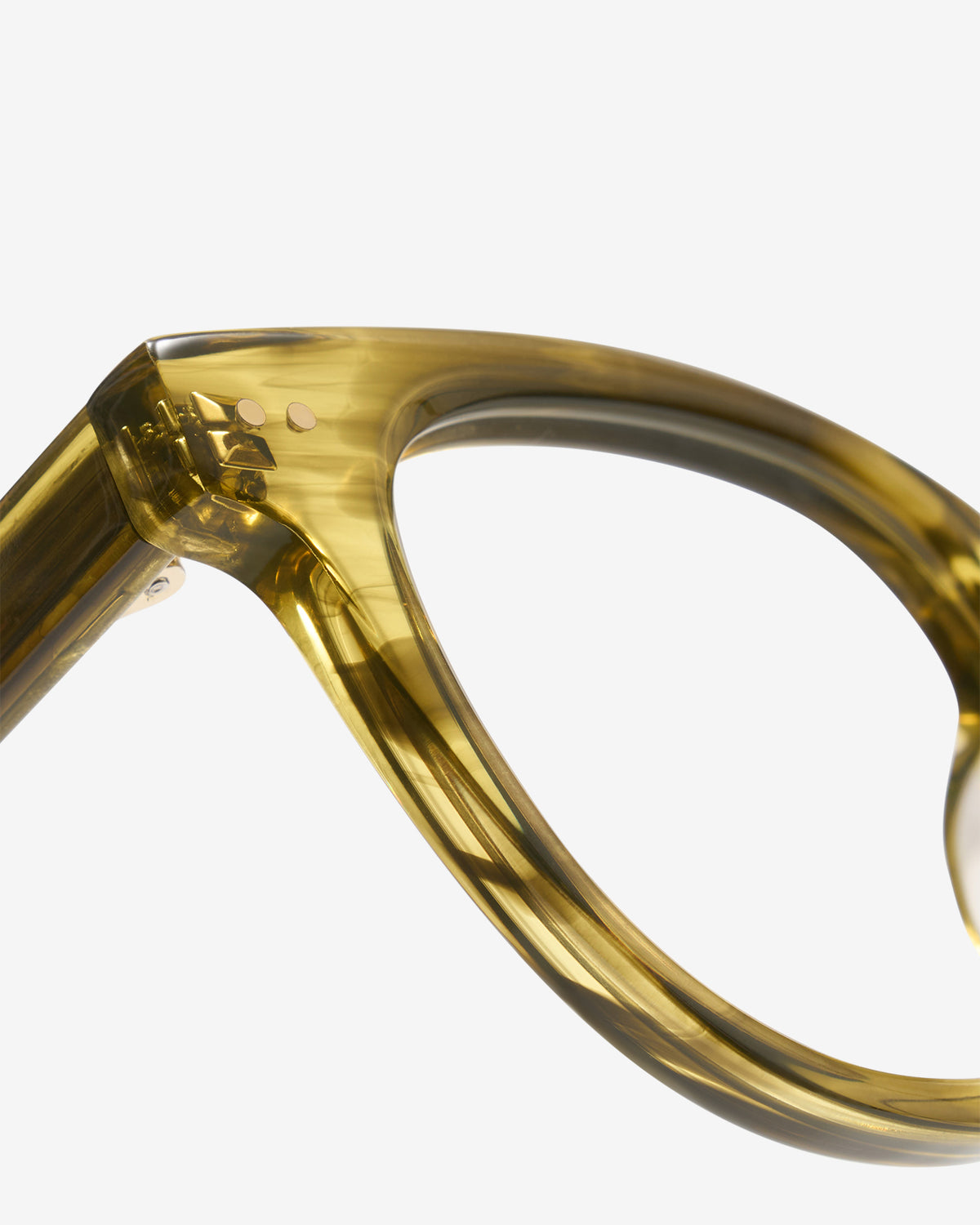 Monture optique Scott Olive — gros plan sur la charnière