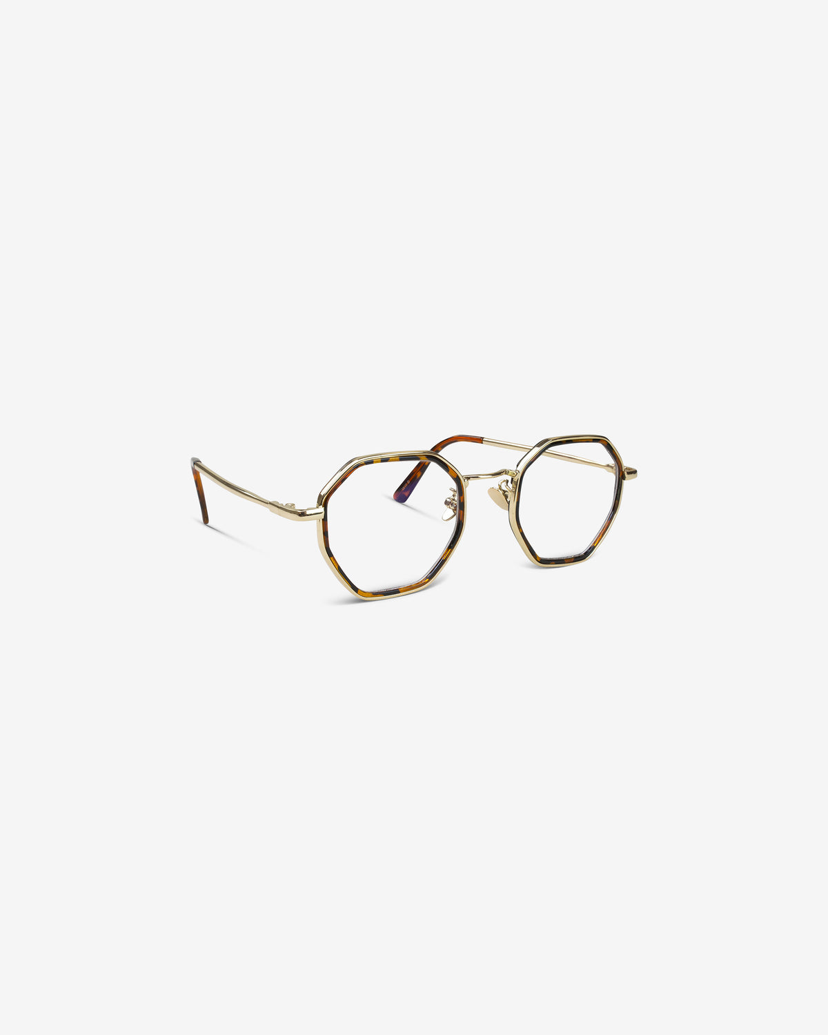 Lunettes de vue Will.B Écaille — monture hexagonale acétate-métal, vue de trois-quarts