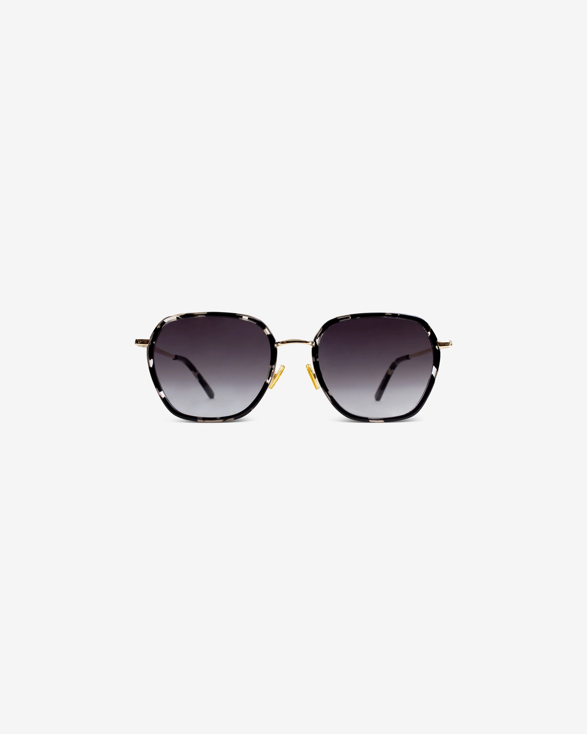 Lunettes de soleil Nora.A Écaille Noir — monture hexagonale acétate-métal, vue de face