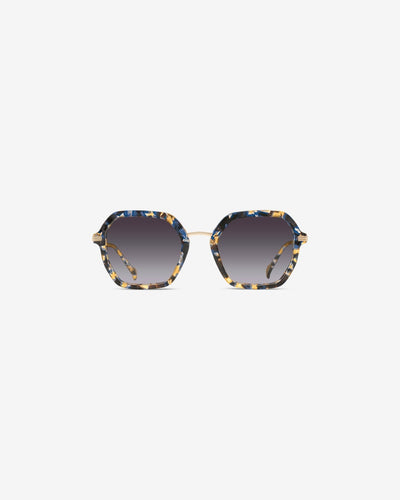 Lunettes de soleil Gisele Ecaille Bleu — monture hexagonale acétate, vue de face