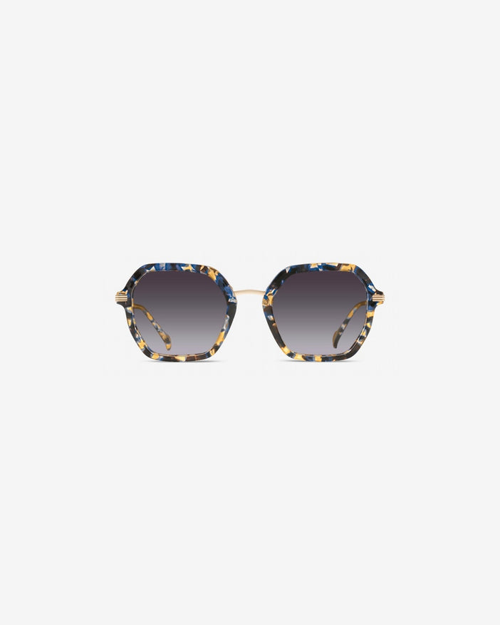 Lunettes de soleil Gisele Ecaille Bleu — monture hexagonale acétate, vue de face