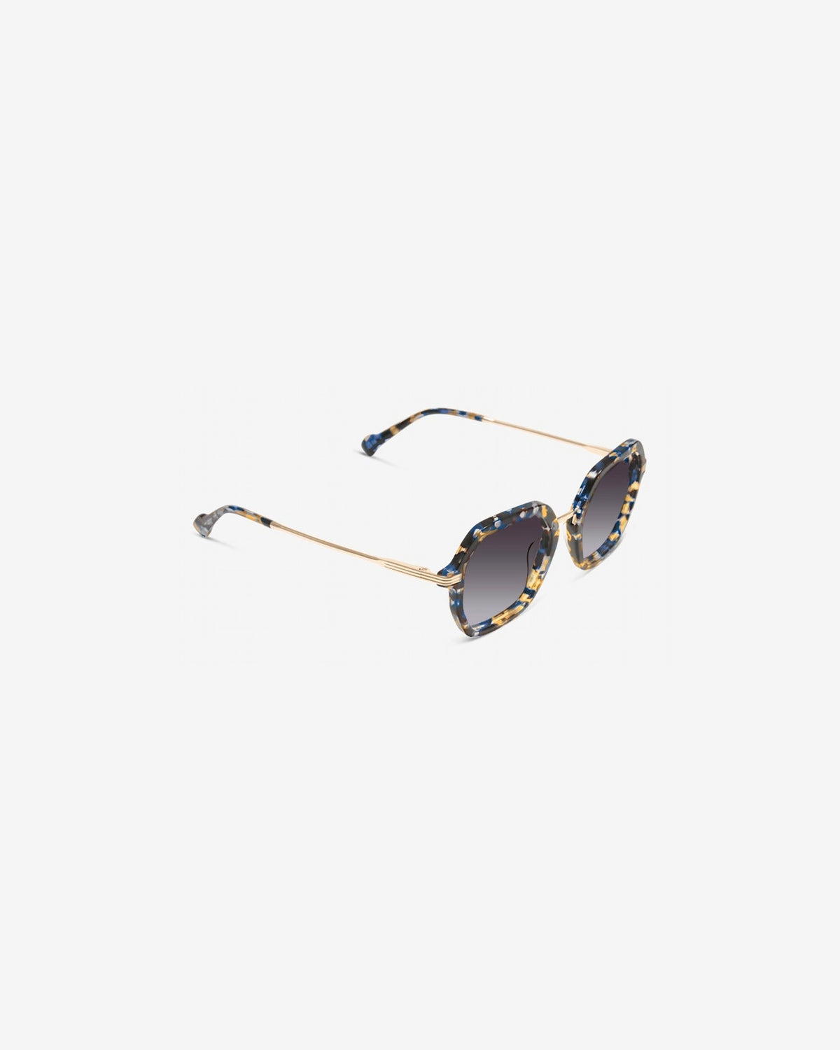 Lunettes de soleil Gisele Ecaille Bleu — monture hexagonale acétate, vue de trois-quarts