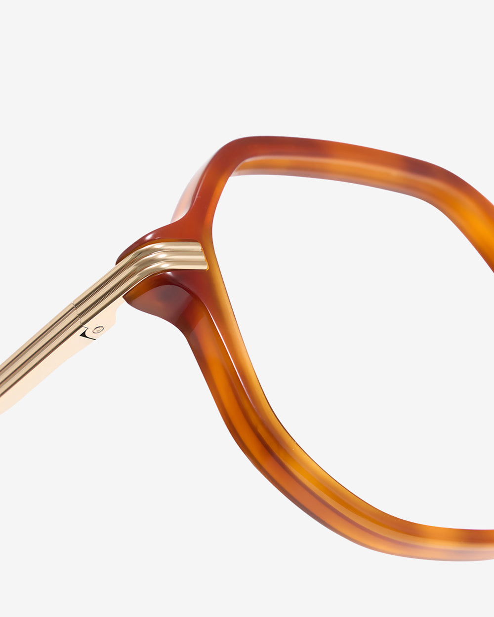 Gros plan sur la monture oversize acétate-métal des lunettes de vue Kai Ecaille clair