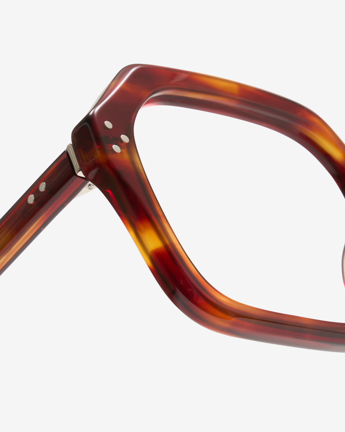 Monture optique Lara Ecaille Rouge — gros plan sur la charnière