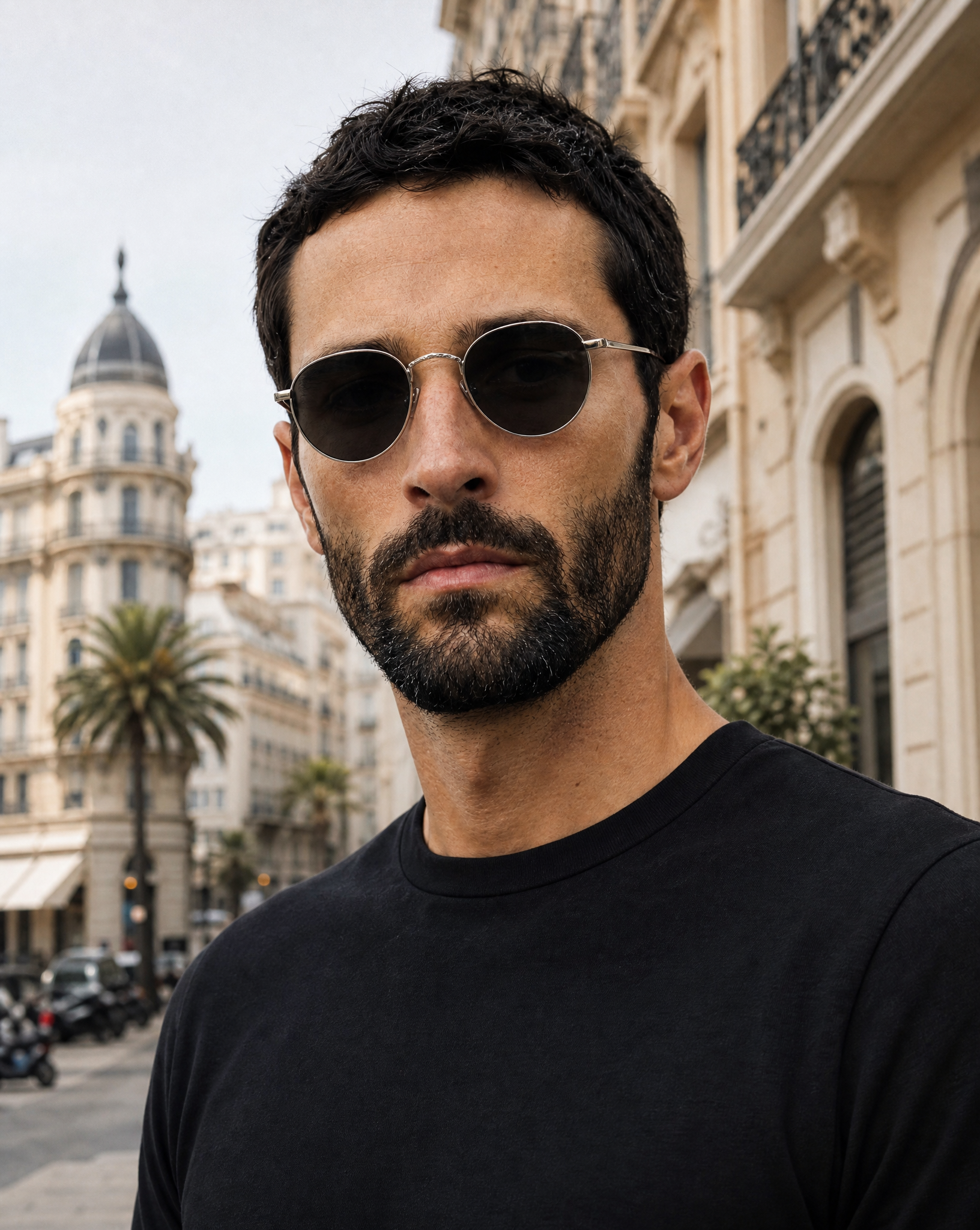 Lunettes de soleil Hanna.B Silver — monture ronde, portées par un homme