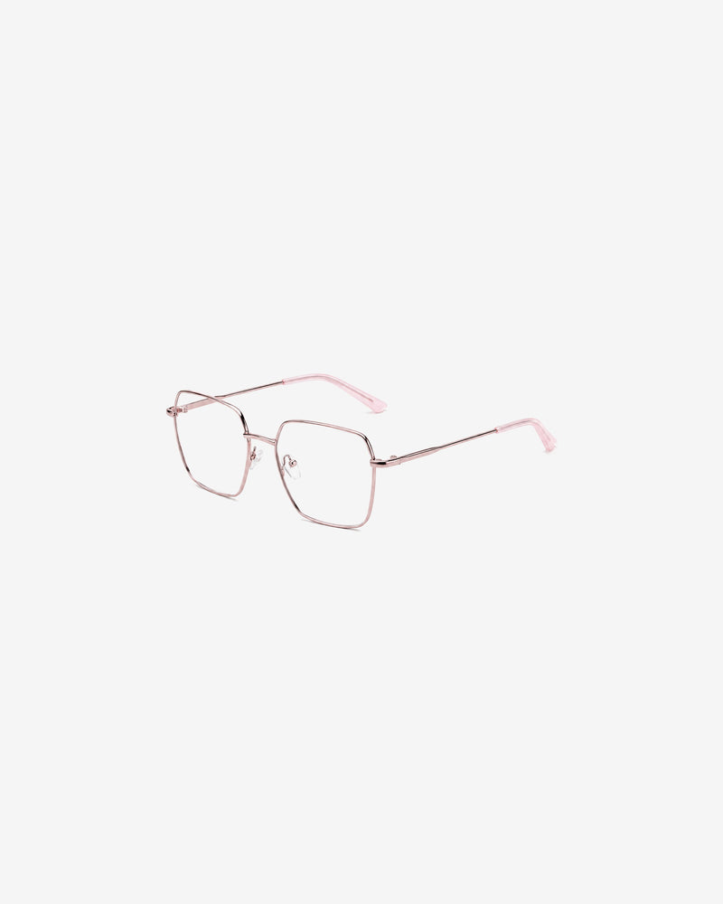 Lunettes de vue POL0105-C2 100% Santé — monture métal rose, vue de trois-quarts
