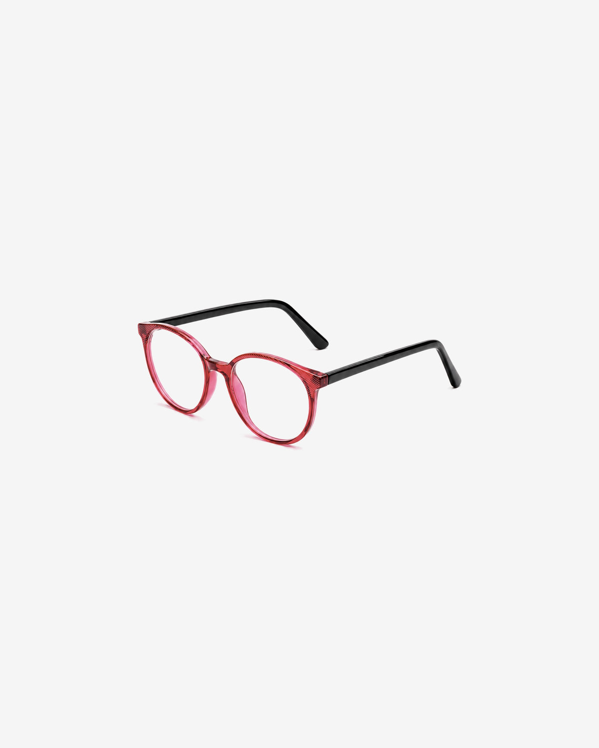 Lunettes de vue POL852-C1 100% Santé — monture ronde acétate framboise, vue de trois-quarts