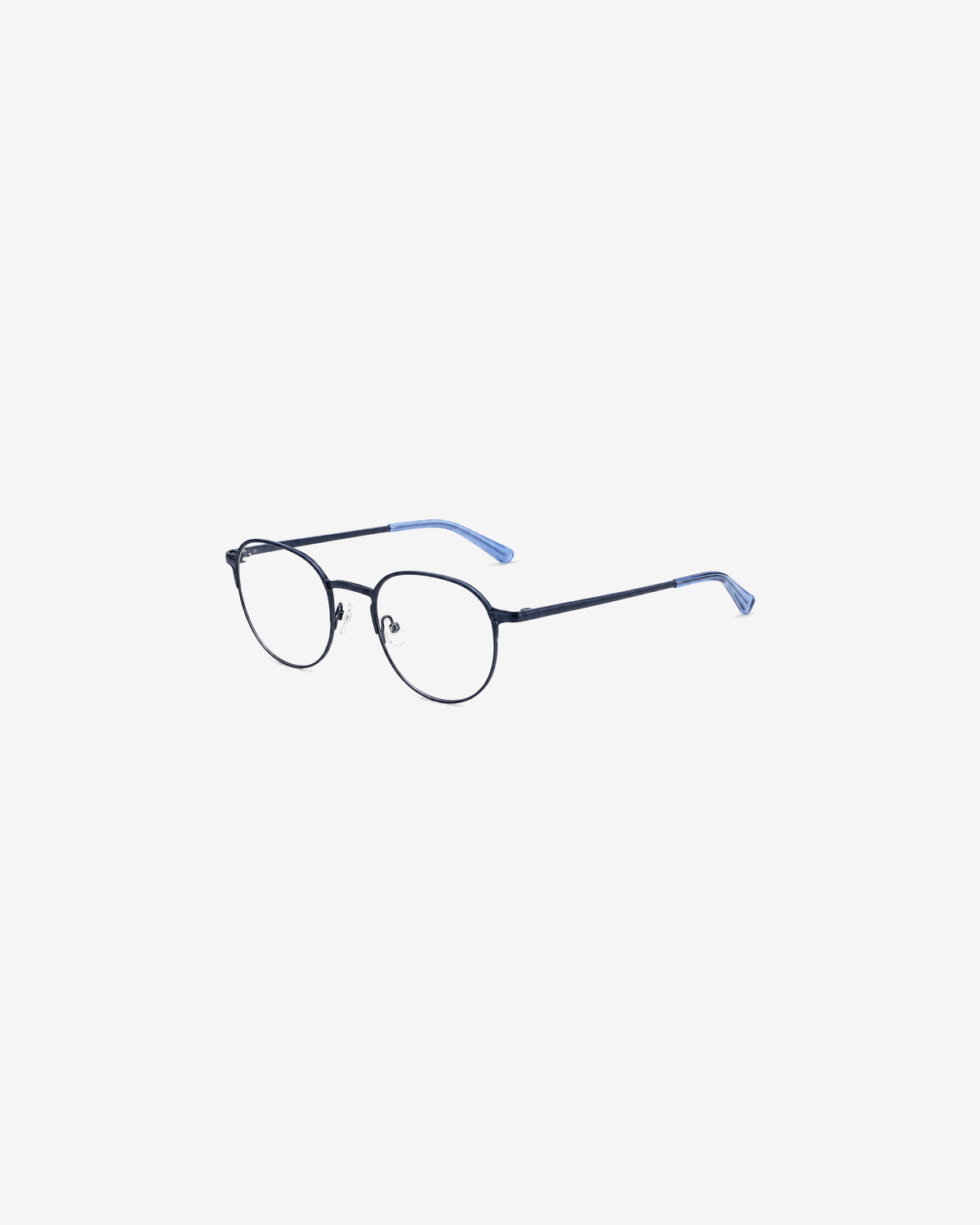 Lunettes de vue POL855-C3 100% Santé — monture ronde métal bleu marine, vue de trois-quarts