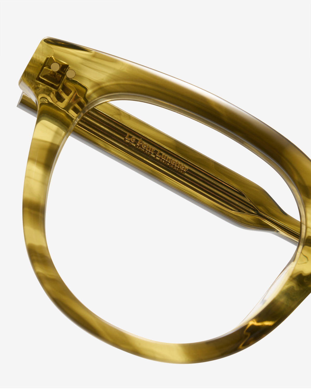 Monture optique Scott Olive — gros plan sur la branche