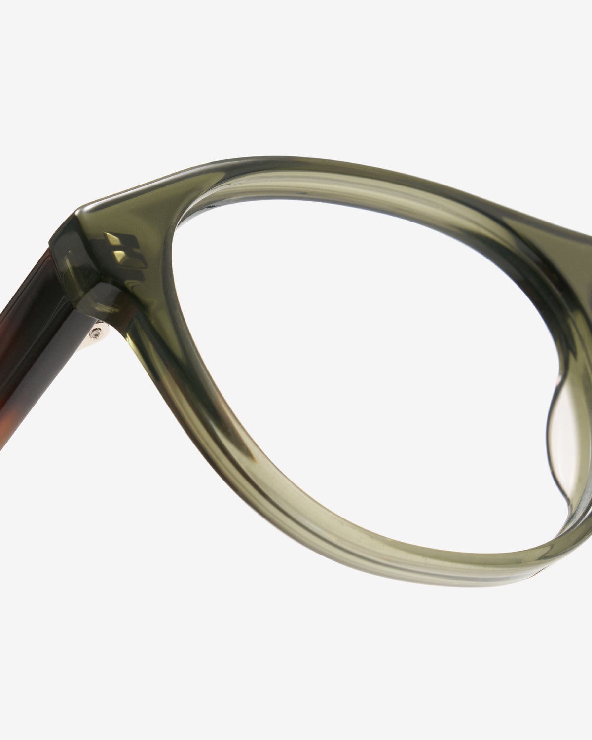 Monture optique Seymour Olive — gros plan sur la charnière