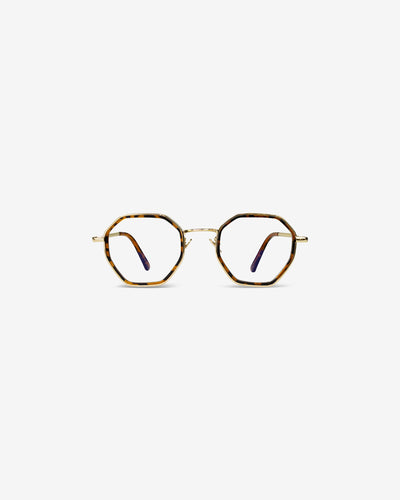 Lunettes de vue Will.B Écaille — monture hexagonale acétate-métal, vue de face