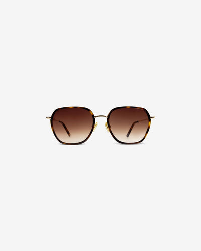 Lunettes de soleil Nora.A Écaille — monture hexagonale acétate-métal, vue de face