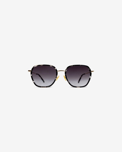 Lunettes de soleil Nora.A Écaille Noir — monture hexagonale acétate-métal, vue de face