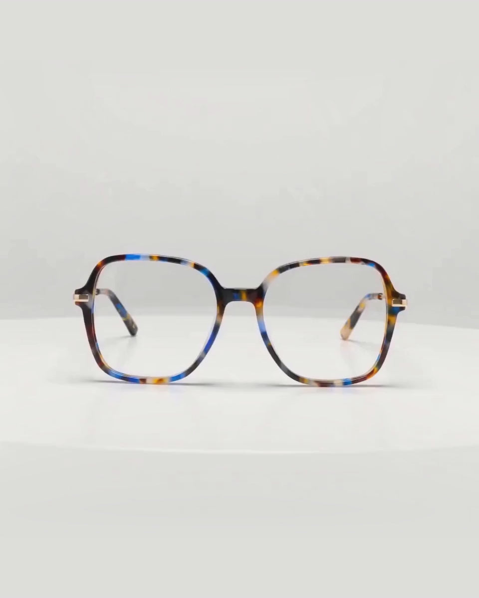 Lunettes de vue Annie.J Bleu Écaille — monture pantos acétate-métal, vue à 360°